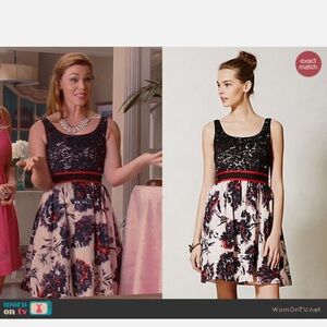 Peter Som x Anthropologie Brushstroke Blossoms Fit and Flare Beaded Party Dress